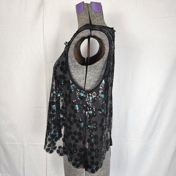 Free People Vintage Sequin Daisy Flower Sheer Top Size M - Picture 2 of 7